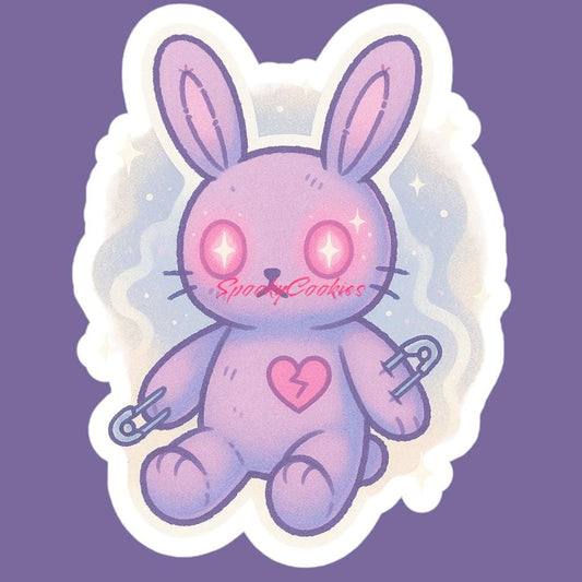 Cursed Plush Bunny Sticker – Haunted Stuffed Animal with Glowing Eyes