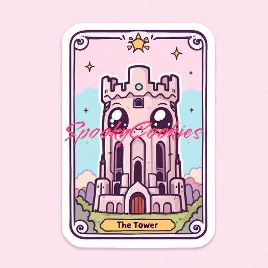 The Tower Kawaii Tarot Sticker – Cute and Mystical Vinyl