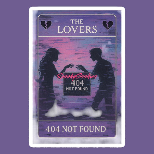 The Lovers 404 Not Found Sticker – Glitch Tarot Card with Vaporwave Romance Error Aesthetic