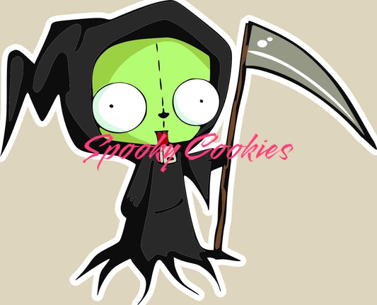 Invader Zim GIR Cute Robot Grim Reaper Sticker or Fridge Magnet  | Spooky Robot in Cloak and Scythe