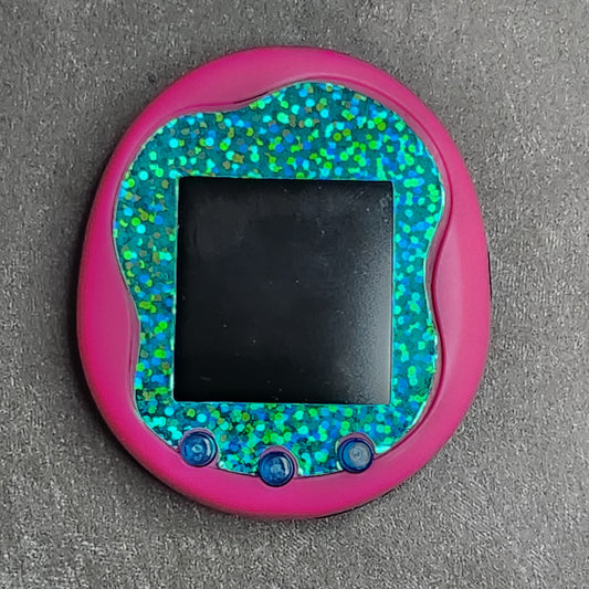 Faceplate for Tamagotchi Uni - Teal Green holographic large glitter - sparkle rainbow electronic pet skin