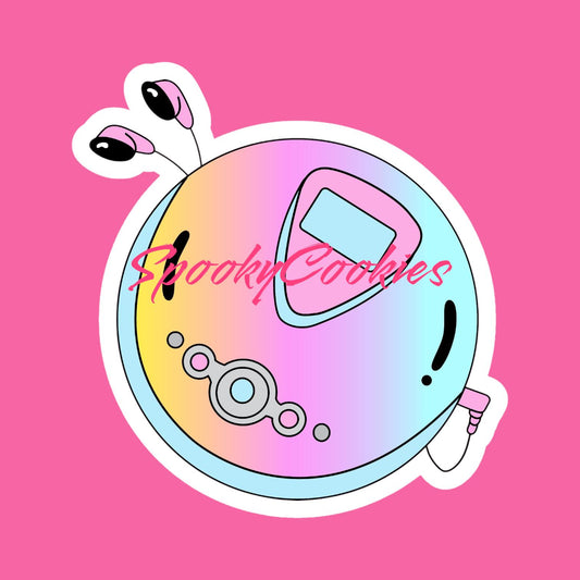 Pastel Portable CD Player Sticker – Retro Y2K Aesthetic with Earbud Headphones, Nostalgic Tech Decal
