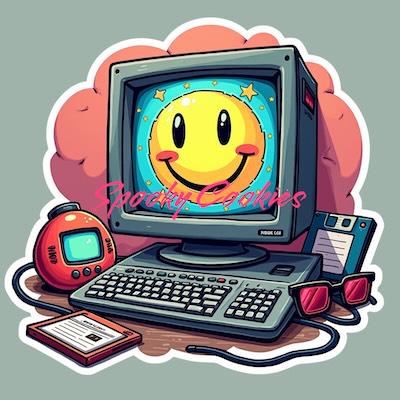 Retro Smiling Computer with Tamagotchi Sticker or Fridge Magnet  – 90s Nostalgia for Vintage Tech Lovers