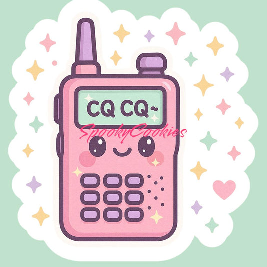 CQ Baofeng Sticker – Cute Kawaii Pink Ham Radio with Ghost