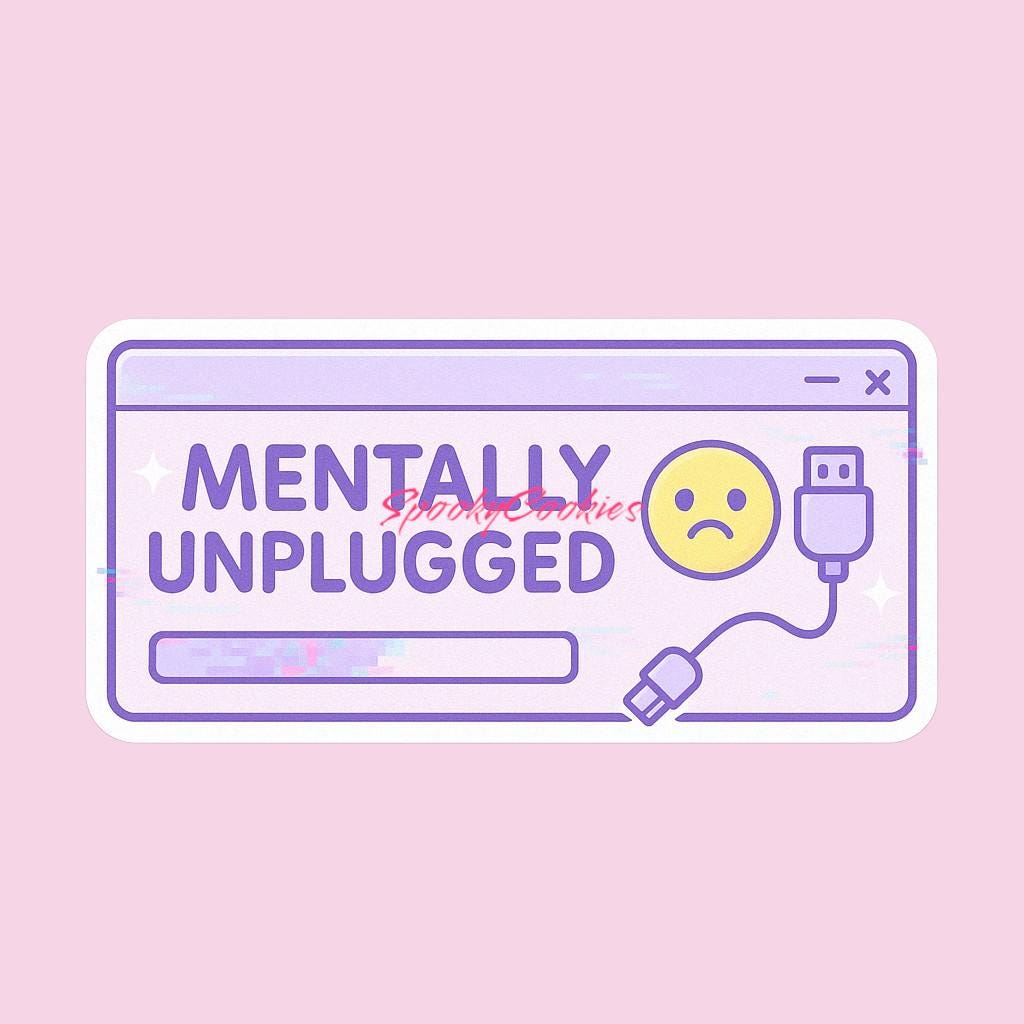 Mentally Unplugged Sticker – Kawaii USB Mood Bar for Burnout Days