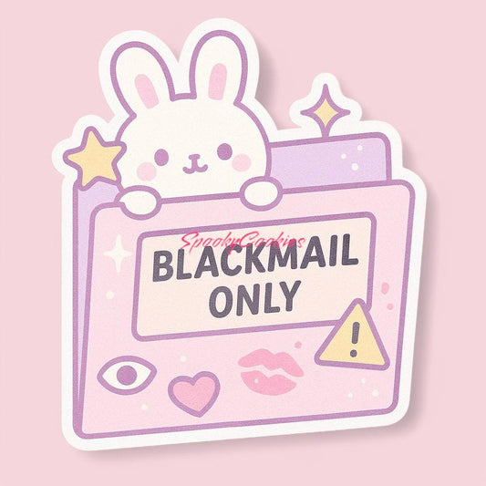 Blackmail Only Sticker – Kawaii Folder with Bunny and Warning Icons