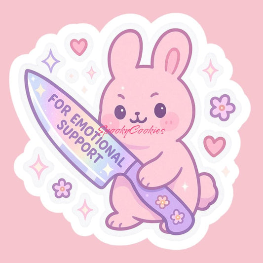 For Emotional Support Sticker – Kawaii Bunny with Glitter Knife