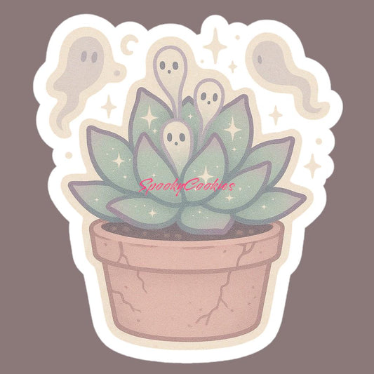 Spooky Succulent Sticker – Cute Haunted Plant with Glowing Ghost Buds
