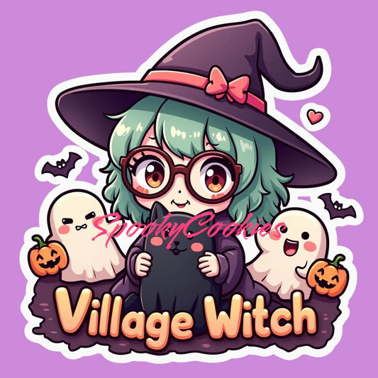 3-Inch Sticker or Fridge Magnet | 'Village Witch' w/ Kawaii Witch Design | Water-Resistant Decal for Laptops, Water Bottles | Witchy Gift