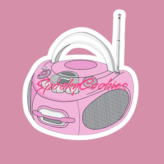 Pink 2000s Stereo Sticker – Retro Y2K Aesthetic Tech Decal, Nostalgic Music Player Sticker