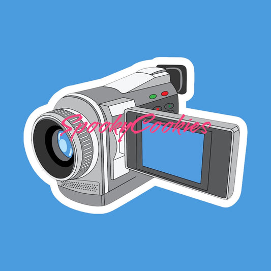 Silver 2000s Camcorder Sticker – Retro Y2K Aesthetic Tech Decal, Nostalgic Video Camera Sticker