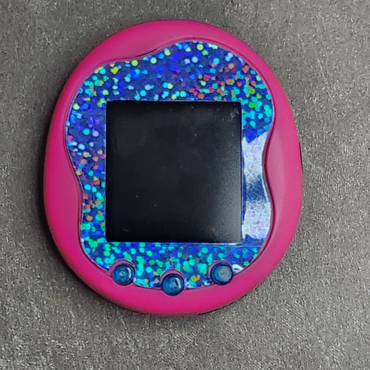 Faceplate for Tamagotchi Uni - light blue holographic large glitter - sparkle rainbow electronic pet skin