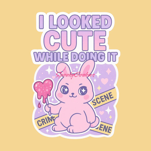 I Looked Cute While Doing It Sticker – Kawaii Crime Scene Bunny