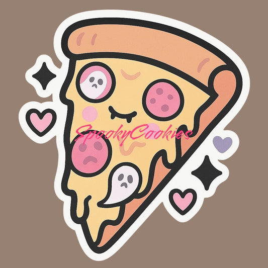 Possessed Pizza Slice Sticker – Kawaii Ghost Pepperoni Cursed Food Vinyl
