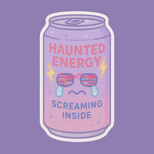 Haunted Energy Sticker – Screaming Inside Cursed Drink Can