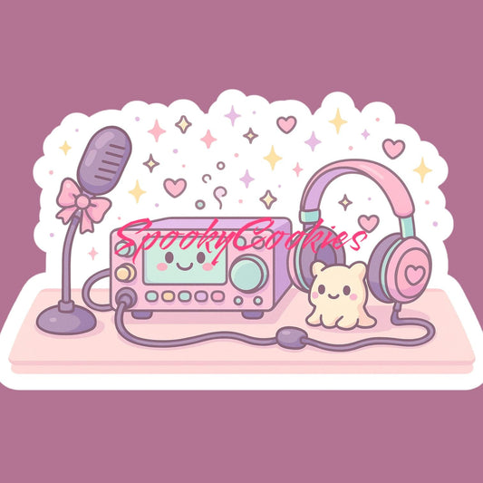 Kawaii Radio Shack Desk Sticker – Cute Pastel Ham Radio Station Setup