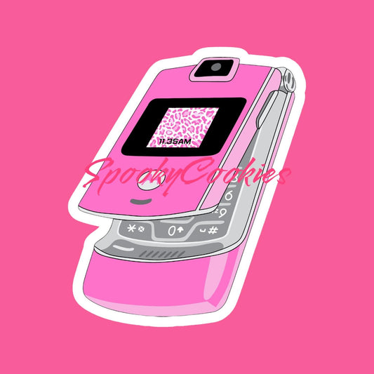 Pink Razor Flip Phone Sticker – Retro Y2K Aesthetic Decal, Nostalgic 2000s Tech Sticker