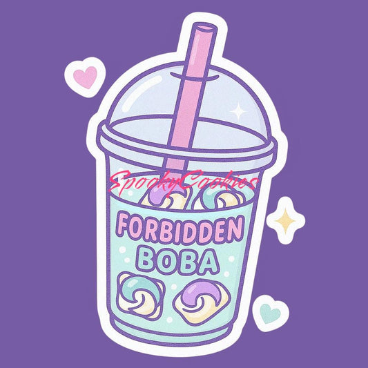 Forbidden Boba Sticker – Cute Bubble Tea with Tide Pod Pearls and Pastel Danger Vibes