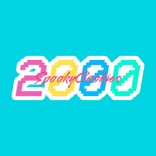 Pastel ‘2000’ Sticker – Y2K Aesthetic Digital Font Decal, Cute Retro Nostalgic Sticker
