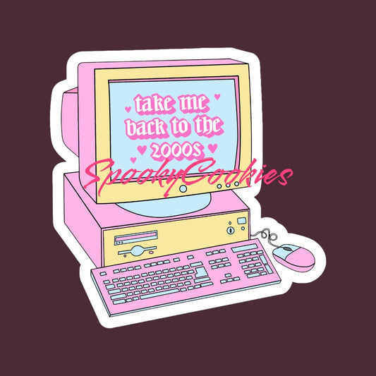 Take Me Back to the 2000s’ Sticker – Retro CRT Monitor Y2K Aesthetic Decal, Nostalgic 2000s Tech