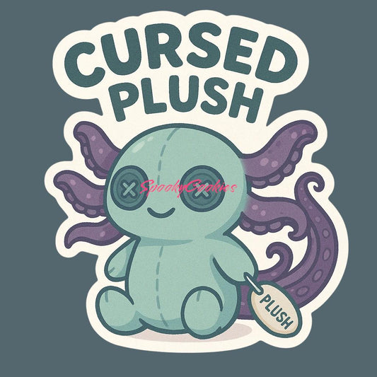 Cursed Axolotl Plush Sticker – Tentacled Kawaii Plushie with Button Eyes
