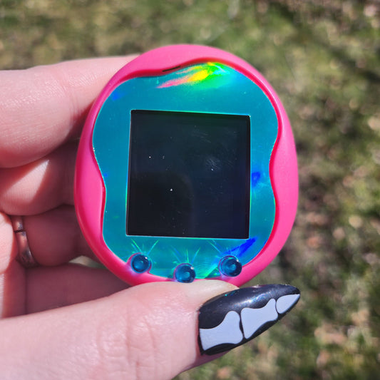 Faceplate for Tamagotchi Uni - Teal blue holographic - sparkle rainbow electronic pet skin