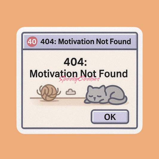 404: Motivation Not Found Sticker – Cute Cat Error Window Aesthetic