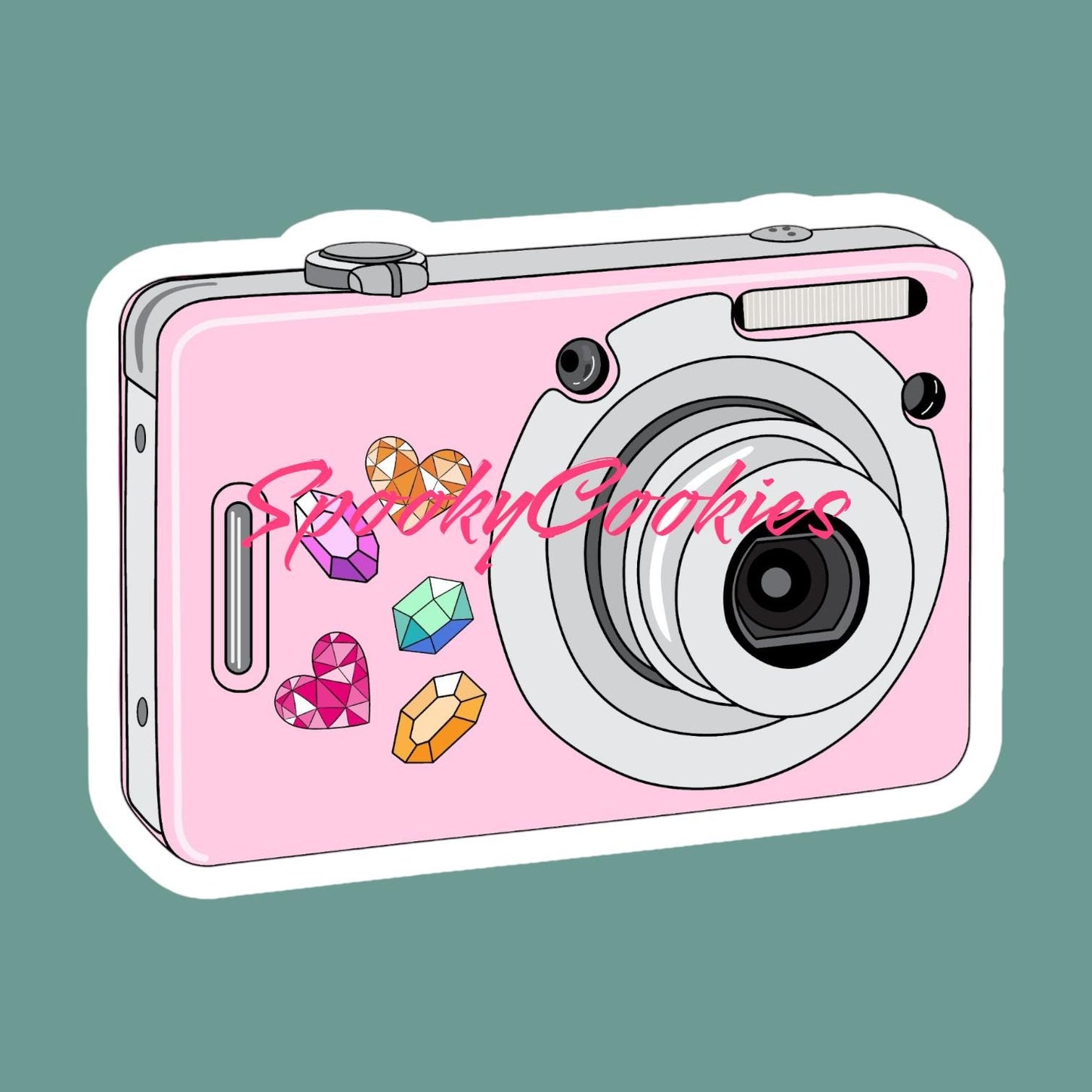 Pink Digital Camera Sticker – Retro Y2K Aesthetic Tech Decal, Nostalgic 2000s Photography Sticker