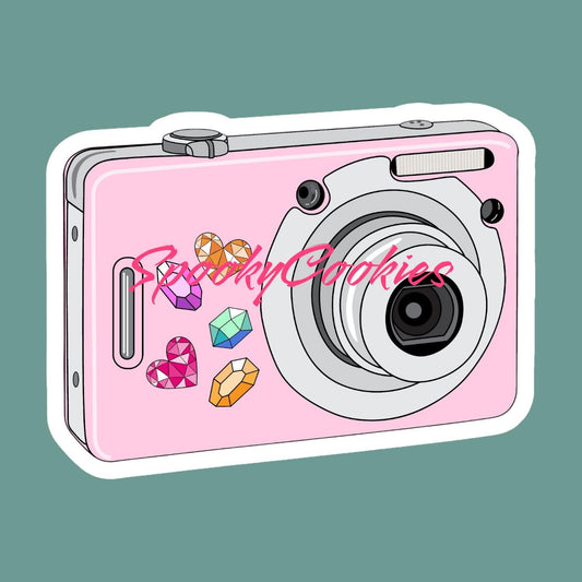 Pink Digital Camera Sticker – Retro Y2K Aesthetic Tech Decal, Nostalgic 2000s Photography Sticker