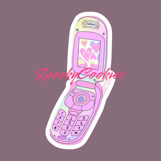 Pastel 90s Flip Phone Sticker – Retro Heart Design, Y2K Aesthetic Nostalgic Decal