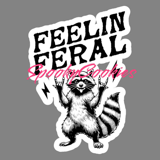 Feeling Feral’ Raccoon Sticker – Funny Trash Panda Rock On Decal, Wild Animal Humor