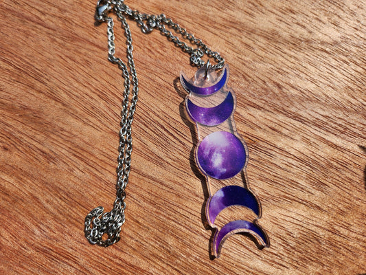 Elegant Purple Moon Phase Necklace - Acrylic Pendant, Celestial Jewelry, Perfect Gift for Astrology Lovers
