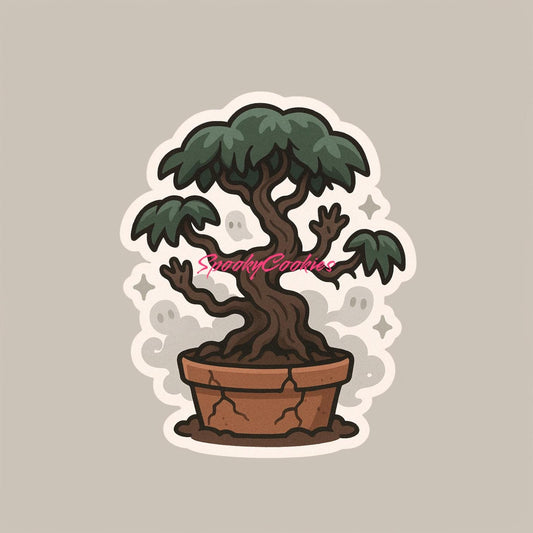 Zombie Bonsai Sticker – Spooky Tree with Undead Hands and Haunted Pot